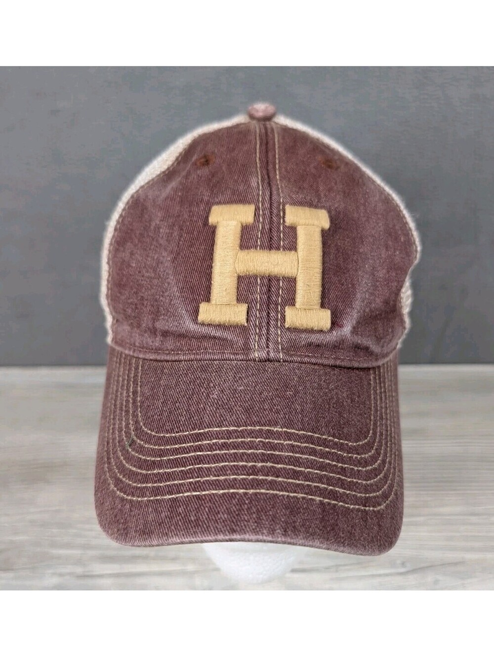 Legacy Men OS Brown Tan Harvard Varsity H Old Favorite Trucker Mesh Snapback Hat